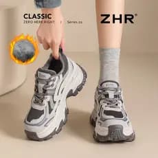 ZHR sapatos femininos de lã de sola grossa 2025 outono inverno novo estilo tênis cinza pequeno sapatos de algodão com au