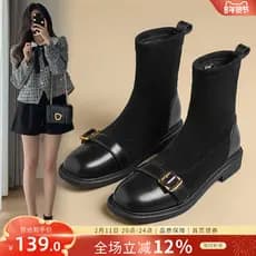 Mocassins botas curtas femininas 2025 novo estilo outono inverno preto botas finas forro de lã sapatos femininos estilo
