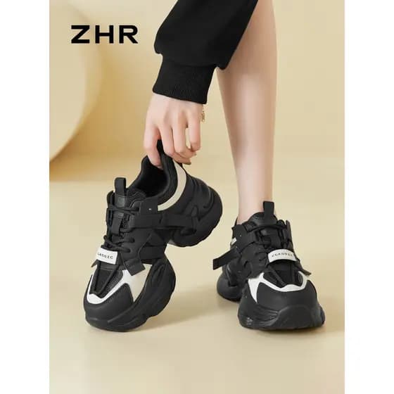 ZHR preto papai sapatos femininos 2026 primavera outono novo estilo de sola grossa sapatos femininos pequeno aumentando