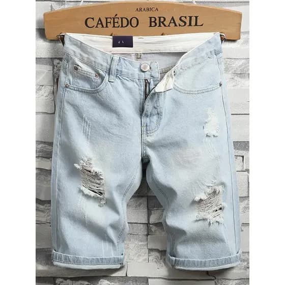 Shorts Jeans masculino verão estilo fino 2026 novo estilo rasgado calças cortadas de comprimento médio calças de cinco p