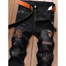 2026 novo estilo calças de alta qualidade Jeans masculino preto bordado Street Wear rufião bonito calças masculinas