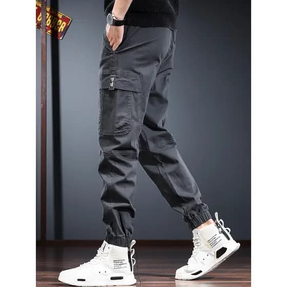 2026 novo estilo cinza calças masculinas calças casuais masculinas primavera outono macacão calças masculinas com tornoz