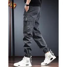 2026 novo estilo cinza calças masculinas calças casuais masculinas primavera outono macacão calças masculinas com tornoz
