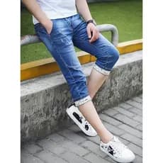 Calças cortadas masculinas Shorts Jeans masculinos 2026 novo estilo calças justas Jeans de 7 pontos masculino verão esti