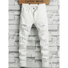 Branco rasgado Jeans masculino verão estilo fino 2025 novo estilo fino-ajuste pés pequenos 9 branco tornozelo compriment