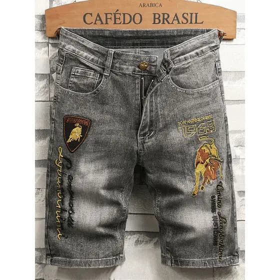 2026 novo estilo High-End calças bordadas homens Denim Shorts masculino verão estilo fino cinco pontos sete-