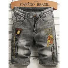2026 novo estilo High-End calças bordadas homens Denim Shorts masculino verão estilo fino cinco pontos sete-