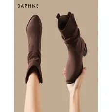 Daphne pilha botas femininas 2026 verão novo estilo Melade botas curtas salto grosso botas de Cowboy ocidental Retro Mar