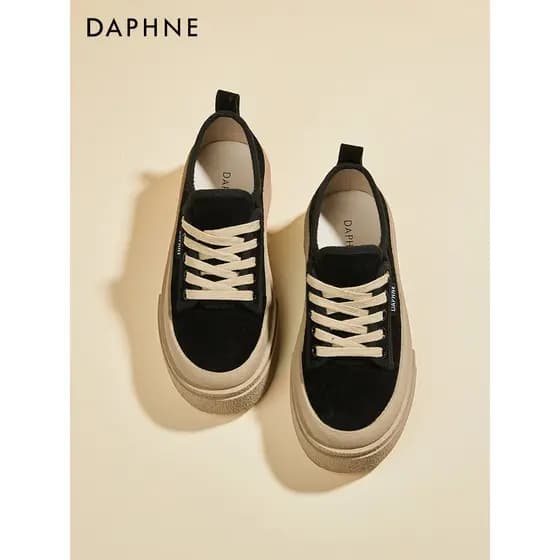Daphne preto tênis sapatos femininos 2026 novo estilo plataforma de couro genuíno verão sapatos de lona plataforma espor