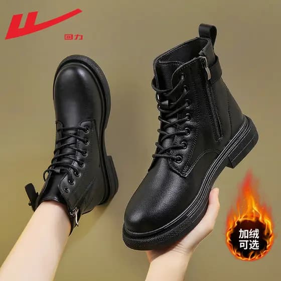 Puxar para trás sapatos femininos Martin botas femininas 2025 inverno forro de lã de sola grossa botas curtas femininas