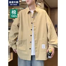 Camisa Casual masculina primavera outono novo estilo solto puro algodão jaqueta de manga comprida juventude gordo mais g