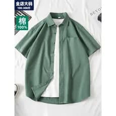 Tamanho grande camisa de algodão puro manga curta masculina verão novo estilo solto Casual na moda juventude gordo mais