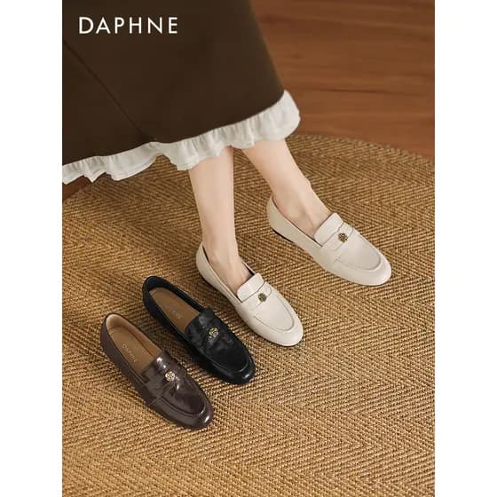 Daphne estilo britânico pequenos sapatos de couro feminino outono sapatos planos 2025 novo estilo um Pedal Retro camélia