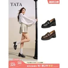 TATA ele ele ele ele salto grosso mocassins britânicos sapatos femininos boca rasa sapatos de salto alto novo estilo Com