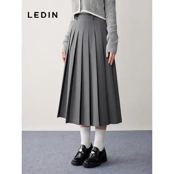 Le Ding Estilo Preppy Saia Longa Plissada Feminina Estilo Quatro Estações Saia Bordada Terno Saia Estilo JK Saia Plissad