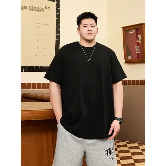 THE PANG Street Wear Plus Size Masculino Wear 2025 Verão Gordo Solto Puro Algodão Camiseta de Manga Curta Masculina Cami