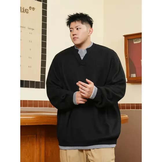THE PANG Street Wear Plus Size Masculino Wear 2025 Inverno Gordo Solto Falso Suéter de Duas Peças Masculino Plus Gordo P