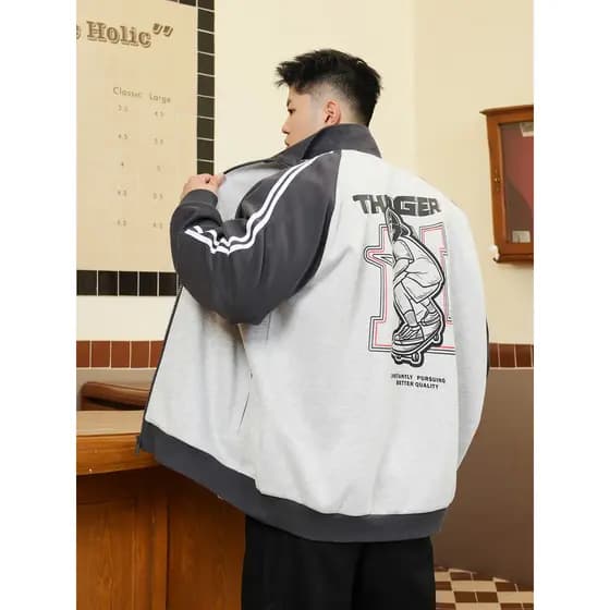 THE PANG Street Wear Plus Size masculino primavera outono gordura manga Raglan dos desenhos animados Cardigan moletom so