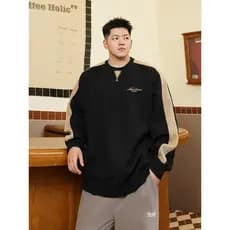THE PANG Street Wear Roupas masculinas plus Size primavera outono gordo contraste cor costura em torno do pescoço moleto