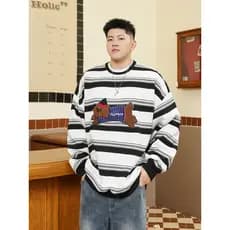 THE PANG Street Wear plus size roupas masculinas primavera outono gordura solta listrado em torno do pescoço moletom mai