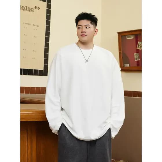 THE PANG Street Wear Plus Size roupas masculinas 2025 outono gordura solta Casual manga comprida camiseta cor sólida esc