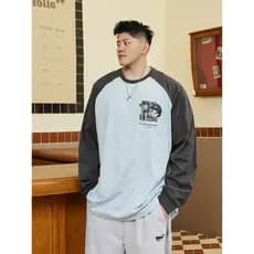 THE PANG Street Wear Plus Size Masculino Primavera Outono Gordo Puro Algodão Manga Raglan Camiseta de Manga Comprida Mas