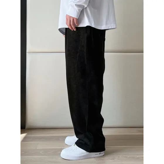 THE PANG Street Wear Plus Size Masculino Primavera Outono Gordo Solto Reto Calças Casuais Calças de Veludo Calças Mascul