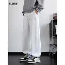 Calças de cordão reto calças esportivas de verão dos homens novo estilo Sweatpants perna larga solta 2026 novas calças c