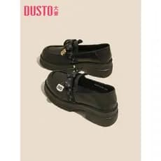 Dadong preto de sola grossa pequenos sapatos de couro feminino 2026 novo estilo verão sapatos femininos dedo do pé redon
