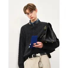 714street Henry colarinho camisola de lã masculino 2025 outono inverno novo estilo casal corte flor camisola de malha to