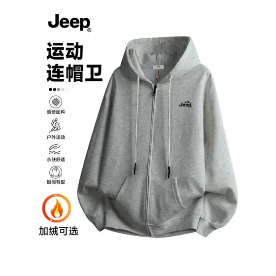 JEEP JEEP Moletom Com Zíper Pesado Masculino 2026 Primavera Novo Estilo Americano Casual All-Match Casal Cardigan Jaquet