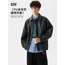 Jaqueta de couro masculina jaqueta lapela 2026 novo estilo primavera americano curto topo preto motocicleta jaqueta de c
