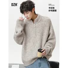 Roupas de inverno masculinas com zíper camisola inverno engrossado quente de manga comprida malhas de lã masculino topo