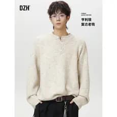 Homens Henry Collar Old Money Style Malhas Homens Inverno Suéter Grosso Lã Top Suéter Quente Preguiçoso Jogo Interno