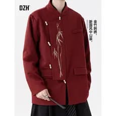 Homens vermelho noivado vestido de casamento terno masculino estilo chinês jaqueta masculina primavera 2026 novo estilo