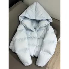 Único Super bonito azul curto jaqueta feminina inverno 2025 novo estilo High-End pão jaqueta com capuz jaqueta grossa