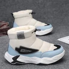 Botas de neve masculinas forro de lã de inverno engrossado à prova de frio quente para baixo sapatos de algodão masculin