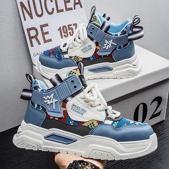 Sapatos masculinos de alta qualidade 2026 novo estilo verão Street Wear All-Match tênis de sola grossa juventude Mid-top