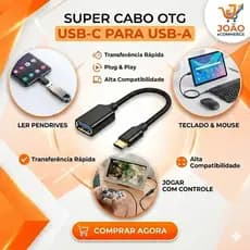 Cabo Adaptador OTG Tipo C para Celular Transferência via Pen drive e conexão de Periféricos