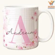 Caneca Porcelana Personalizada Com Inicial e Nome Alfabeto Rosa Xícara Para Presentes 325ml