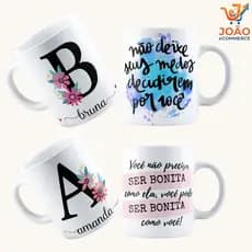 Caneca 325ml Xícara Porcelana com Inicial Nome e Frase Alfabeto Completo Lembracinhas ePresentes