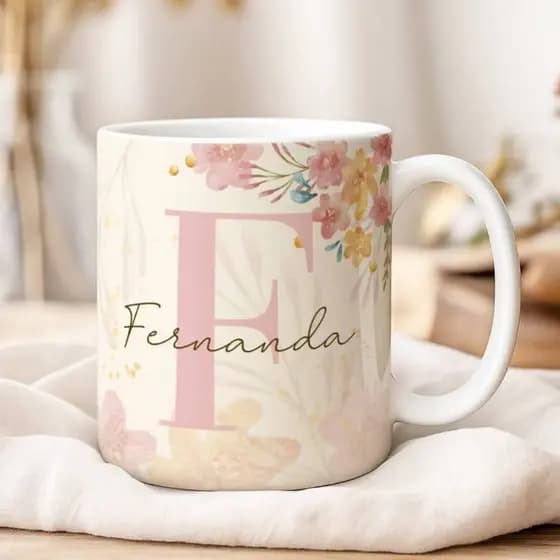Sua Inicial e Nome Caneca Xícara Personalizada Todas as Letras do Alfabeto