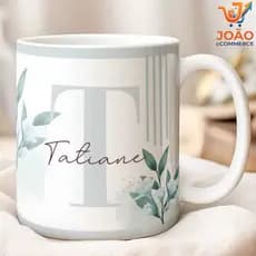 Caneca Porcelana Personalizada Todo o Alfabeto Com Inicial e Nome Floral Xícara Presentes 325ml