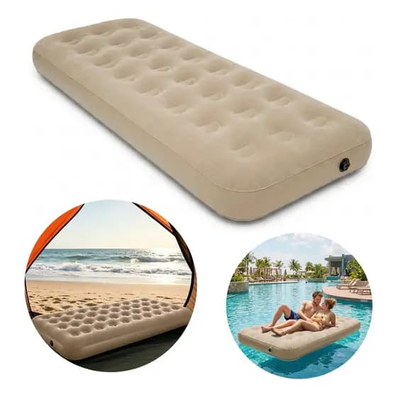 Colchão Inflável Solteiro 190cm Suporta 150kg Azul PVC Aveludado Cama Portátil Para Viagem Casa Hóspede