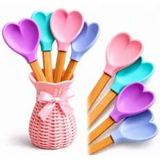 Espátula e Colher de Silicone Formato Coração Premium Utensílios de Cozinha Resistente ao Calor