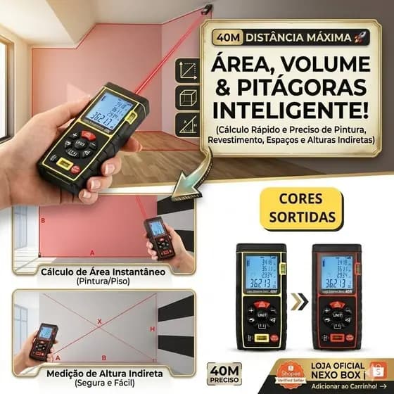 Medidor de Distância a Laser 40m Alta Precisão Trena Digital com Nível LCD Profissional