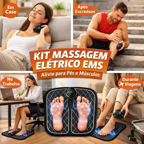 Massageador Elétrico para Pés e Músculos + Tapete Massageador Portátil Relaxamento Muscular USB