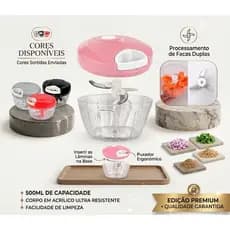 Mini Triturador Manual 3 Lâminas Rápido 500ML ⚡ Praticidade!