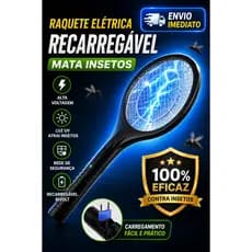 Raquete Elétrica Mata Mosquito Recarregável Bivolt USB Mata Insetos Potente - Cores Sortidas