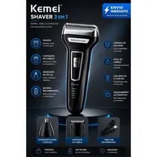 Maquina Barbear 3 em 1 Shaver Kemei KM-6558 Nariz Barba Pelos e Corpo